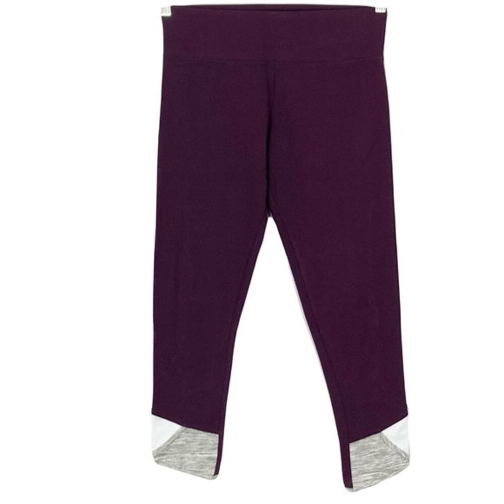 Nwt LIQUID ENERGY Leggings M Plum White Grey Crop Curve Hem Inside Pocket Cotton